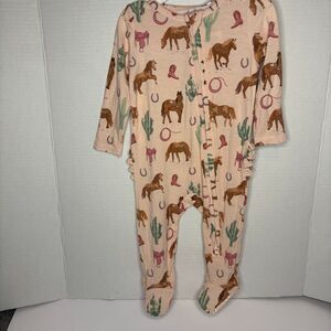 Angel Dear Baby Girl Zip Ruffle Zipper Footie Pink Horse Western Cowgirl 3-6M NW